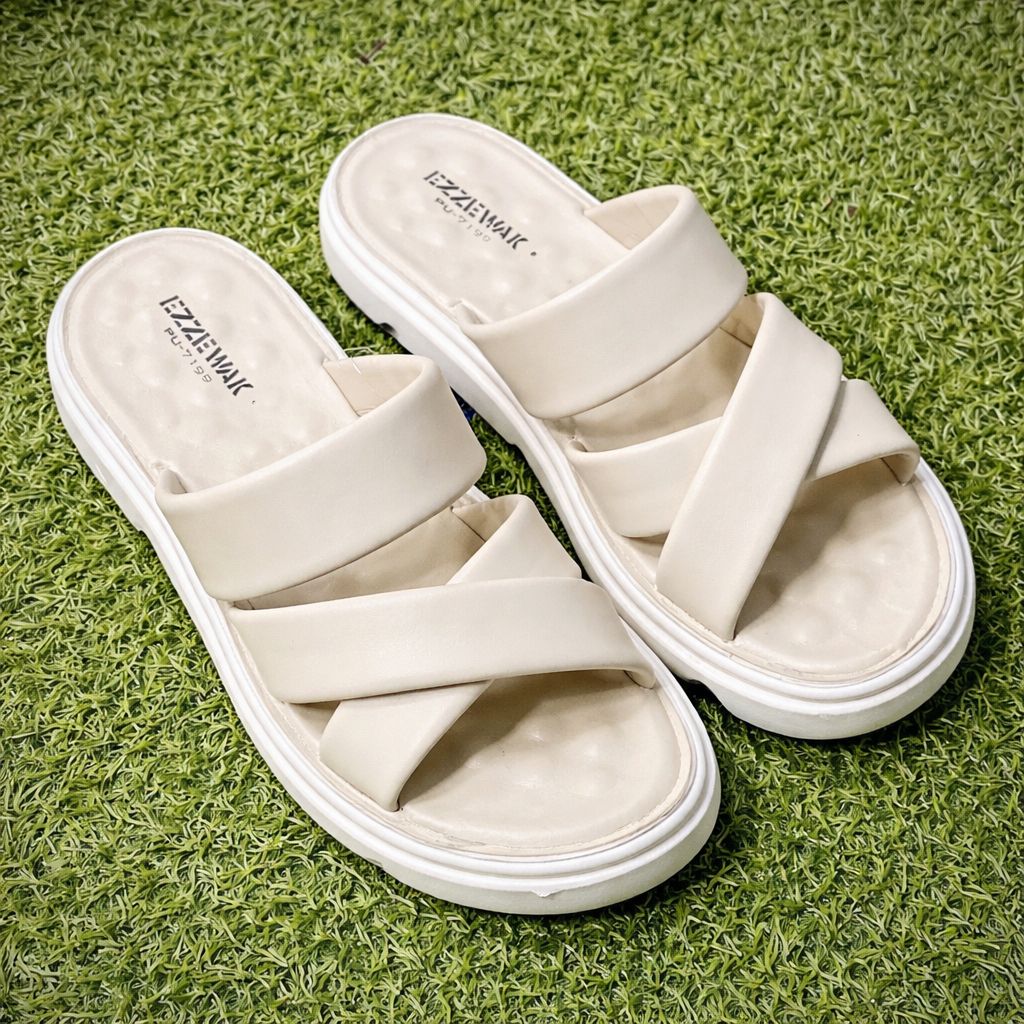 EZZEWAK Premium Off-White Cross Strap Slides – Everyday Comfort Sandals