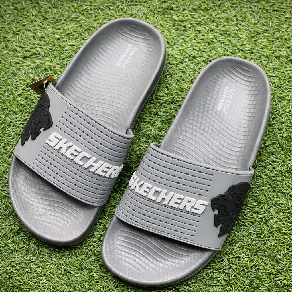 Skechers Men’s Comfort Slides – Grey | Lightweight Cushioned Casual Slippers