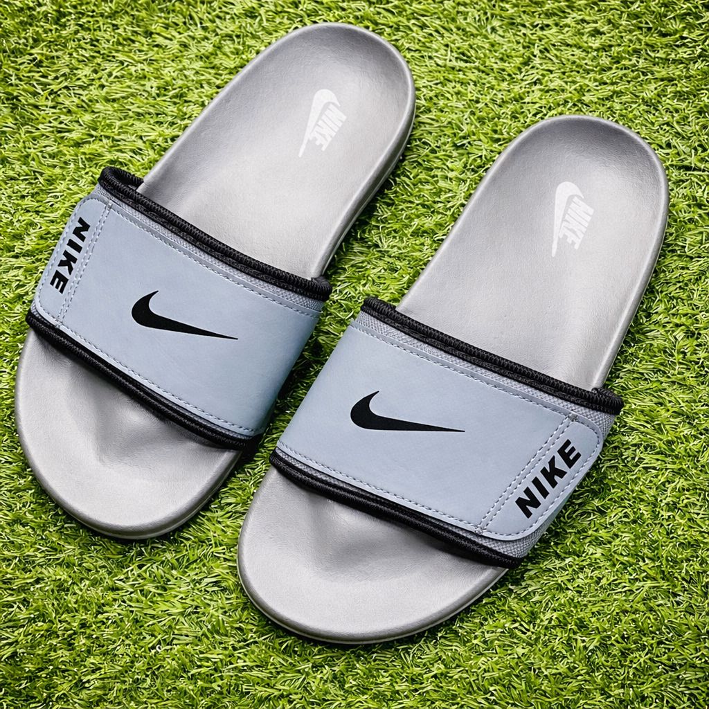 Nike-Style Grey Comfort Slides | Lightweight Cushioned Everyday Slippers