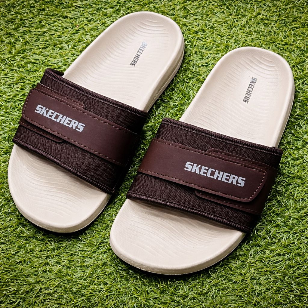 Skechers Men’s Comfort Slide Sandals – Brown Strap with Cushioned Footbed