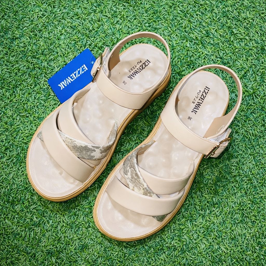 Beige Comfort Platform Sandals for Women – Cushioned Sole & Adjustable Strap