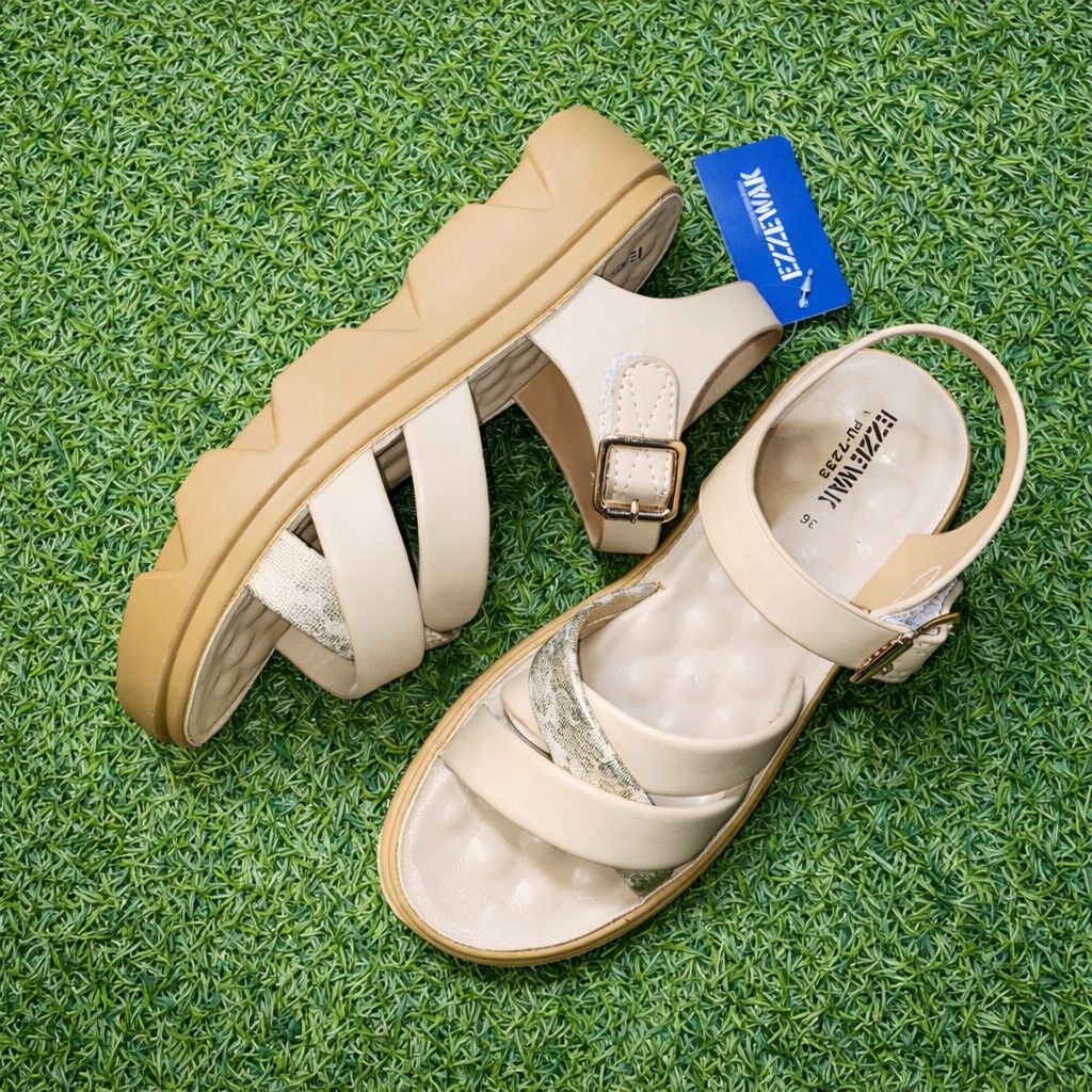 Beige Comfort Platform Sandals for Women – Cushioned Sole & Adjustable Strap