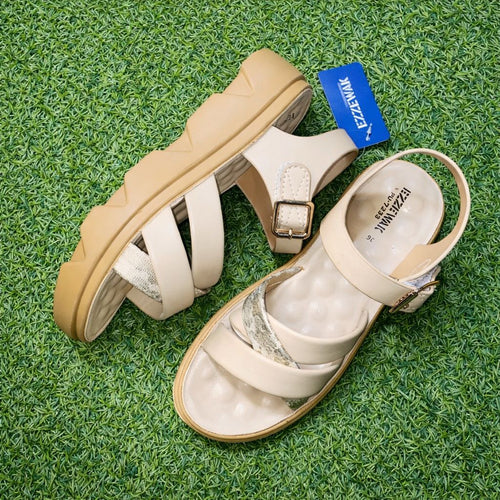 Beige Comfort Platform Sandals for Women – Cushioned Sole & Adjustable Strap